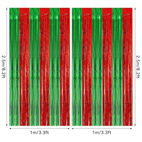 Image of 2 Pack Fringe Curtains Backdrops, Foil Fringe Curtains, Door Streamers for Birthday Wedding Bridal Shower Holiday Graduation Party Decorations Red Green