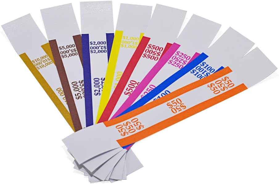 L LIKED Currency Band Bundles Self Sealing Blank White Currency Straps Bands Money Bill Band Strap 7.5 x 1.15 Inches 50 of each