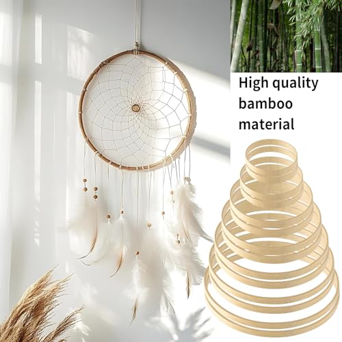 KOXXIAMOQ 14 Stück Holzringe zum Basteln, Bambus Holzreifen, Traumfänger Ringe, Bastelringe Holz Makramee Ringe für Blumenkranz DIY Handwerk Hochzeitskranz Wandbehang Deko(8/10/13/15/17/18/20 cm)
