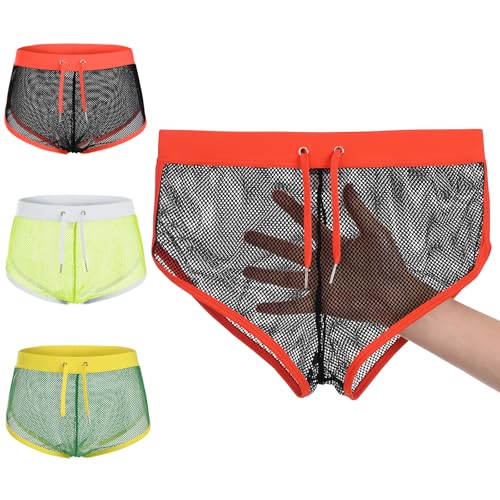Bóxers de red JINSHI para hombre, pantalones cortos de malla calados y transparentes