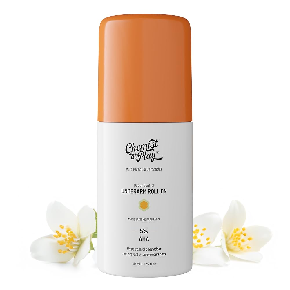 Chemist at Play UnderArm Roll-On with 5% AHA, Lactic Acid & 1% Mandelic Acid | Prevents Body Odour, Brightens Skin & Exfoliates Underarm | For Sensitive Skin |White Jasmine Fragrance|Alcohol Free-40ml
