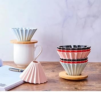 Origami Filter Cup,Ceramic Pour Over Coffee Maker, Non-Electric Pour Over Coffee Dripper, Easy Manual Brew Maker, Single Cups Porcelain for Home, Cafe, Camping, Coffee Gifts (Pink)