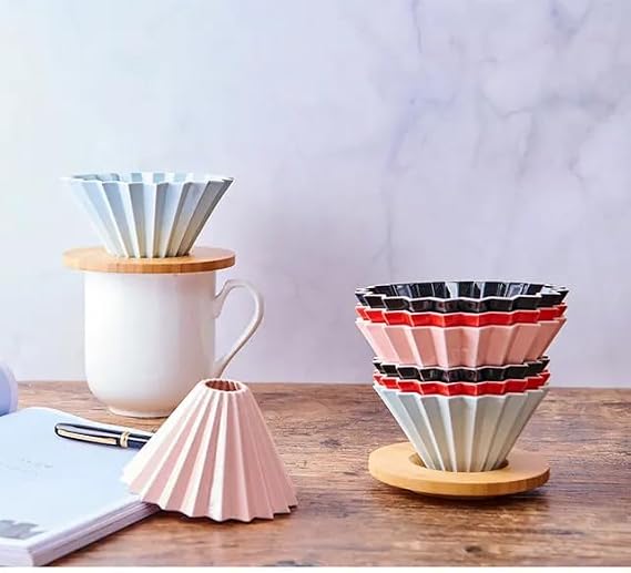 Origami Filter Cup,Ceramic Pour Over Coffee Maker, Non-Electric Pour Over Coffee Dripper, Easy Manual Brew Maker, Single Cups Porcelain for Home, Cafe, Camping, Coffee Gifts (Pink)