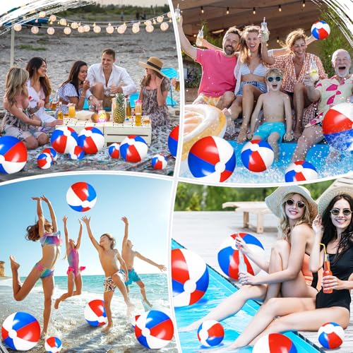 Sratte 20 Pcs Inflatable Beach Balls Multi Sizes,Red, Blue, White,Classic by Sratte - Image 3