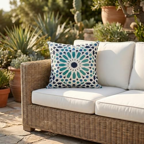 Fab Habitat Indoor/Outdoor Pillows Made from Recycled Polyester Yarn-Stain Resistant, Machine Washable, Insert Included -Tile - Patio, Deck, Living Room - Mosaic Multi Blue (18" x 18" - Set of 2)