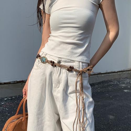 Woven Waist Belt, Women's Style Braid Waistband with Butterfly Vintage Tassels Waist Accessories for Dress Braided Dress Belt4