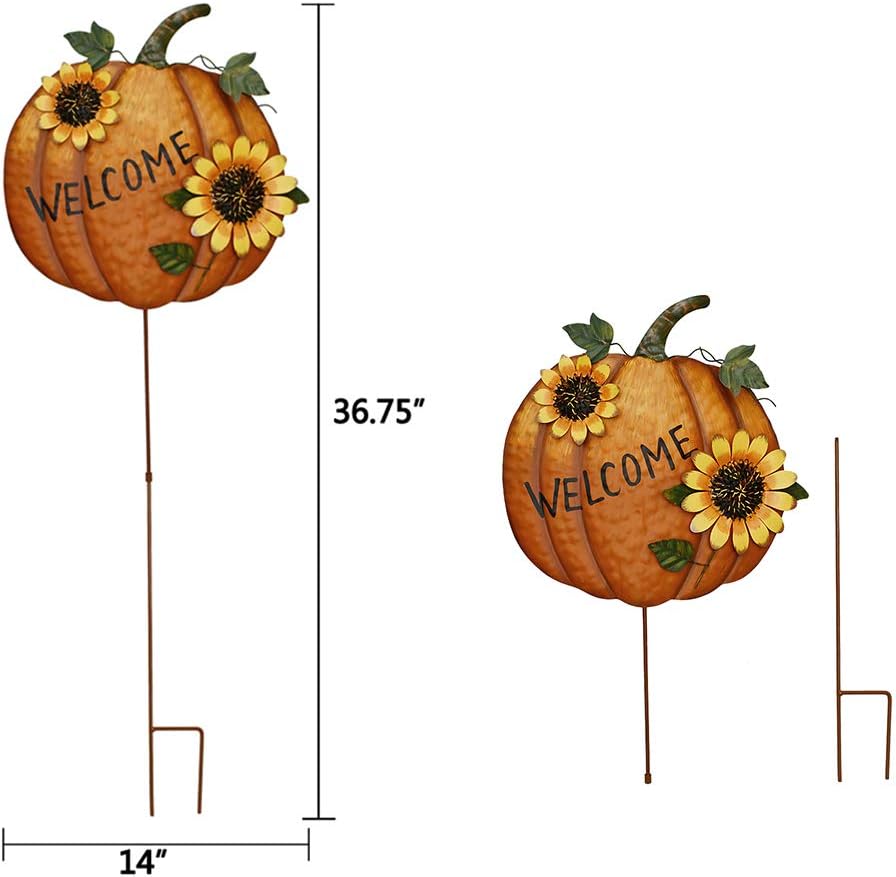 Morning View Pumpkin Fall Yard Stake Welcome Sign Pumpkin Garden Stake Autumn Lawn Yard Decorations (Orange & Yellow)