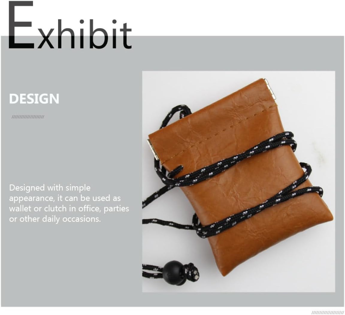 2pcs Neck Hanging Coin Purse Lightweight Multi-purpose Earphone Bag Portable Card Holder Chic Change Organizer for Travel with Kraft Paper Texture