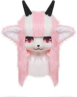 Serene Winter Handmade Furry Cute Horn Doll Beast Mask - Adorable Plush Cat Costume for Halloween Cosplay Parties