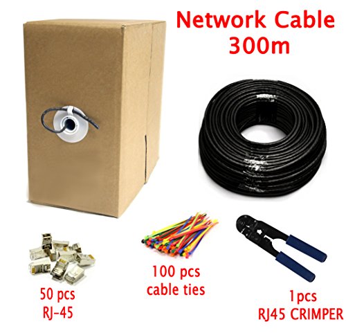 MutecPower de Red ethernet Cat7 Premium de 300 Metros, con Conectores RJ45 - S/FTP 10 Gbps 600 MHz 24 AWG - Negro - 300 Metros - Conductores OFC