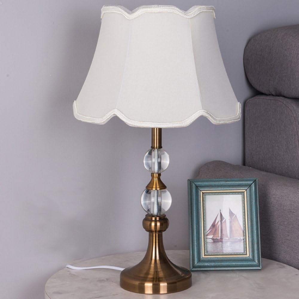 Lámparas de mesilla para dormitorios - Lámpara de Mesa de Cristal con Pantalla de Tela y Cuerpo para Sala de Estar/Invitados/Comedor/Cocina