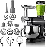 Lehmann Machine de cuisine universelle 3 en 1 | Avec système de battement planétaire | Multifonctionnelle avec hachoir à viande | Presse-agrumes de 1,5 L | Bol en acier inoxydable de 5 L (Noir)