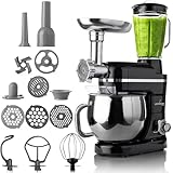 Lehmann Machine de cuisine universelle 3 en 1 | Avec système de battement planétaire | Multifonctionnelle avec hachoir à viande | Presse agrumes de 1,5 L | Bol en acier inoxydable de 5 L (Noir)