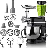 LEHMANN Küchenmaschine 3 in 1 mit Fleischwolf & Glasmixer 1,5L, Knetmaschine mit 5L Edelstahlschüssel, Planetarischem Rührsystem, 6 Stufen + Pulse, Teigmaschine für Brot, Pizza & Kuchenteig – Ansicht 1
