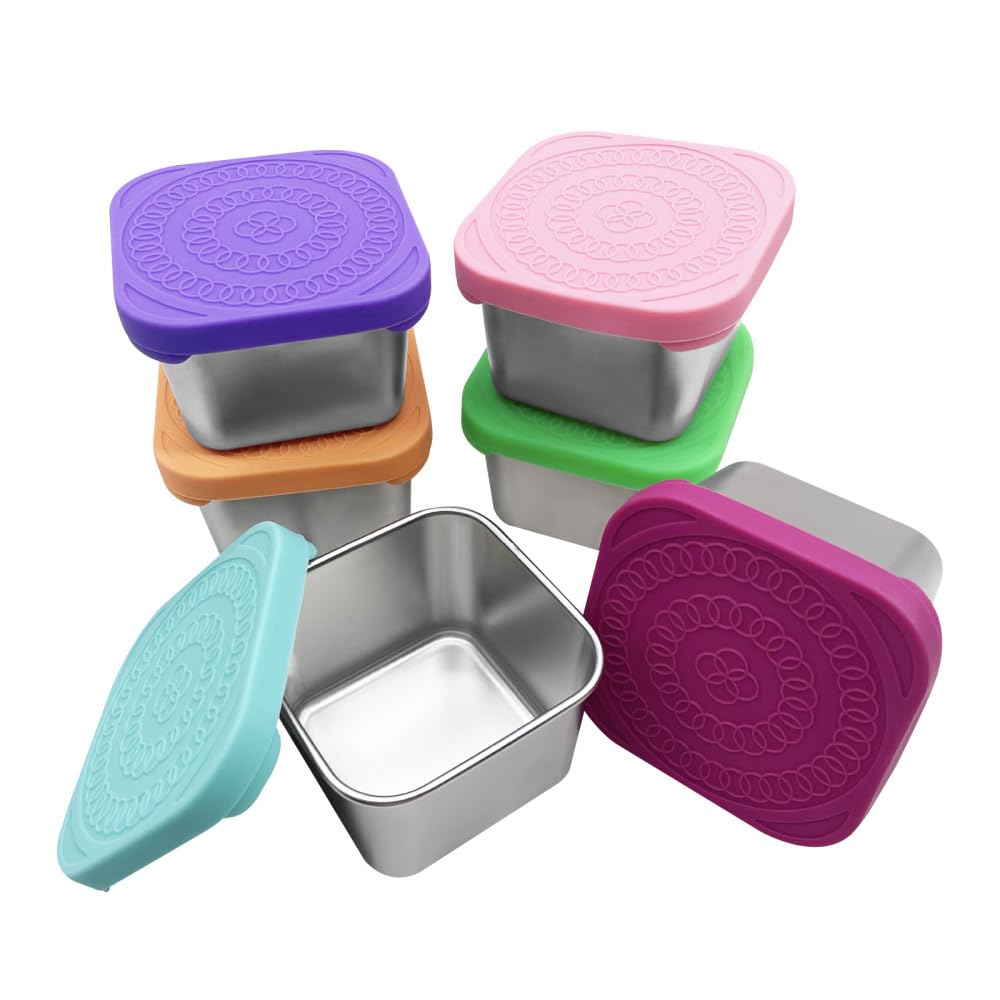 Mioyoow Snack Containers, 6Pcs Leakproof Small Food Storage Boxes With Lids Stackable 304 Stainless Steel Sauce Pots For Freezer Dishwasher 180Ml