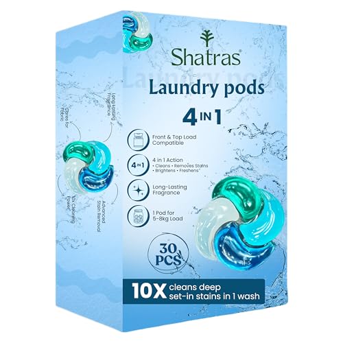 Shatras Premium Laundry Detergent Pods | Bio-Enzyme Stain Remover | Quick Dissolve | Deep Clean & Fabric Care | For Top & Front Load Machines | Pack of 30