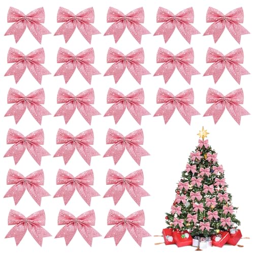 MOTONG 24 Stück Weihnachtsbaum Deko Schleifen Weihnachten Glitzer...
