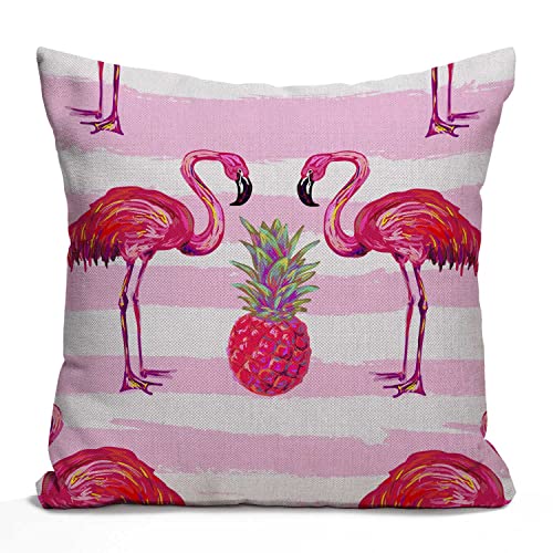 Tomda Housse de coussin en coton et lin avec motif tropical d'été avec flamant rose et ananas - Décoration pour la maison, le bureau, le canapé, le salon -...