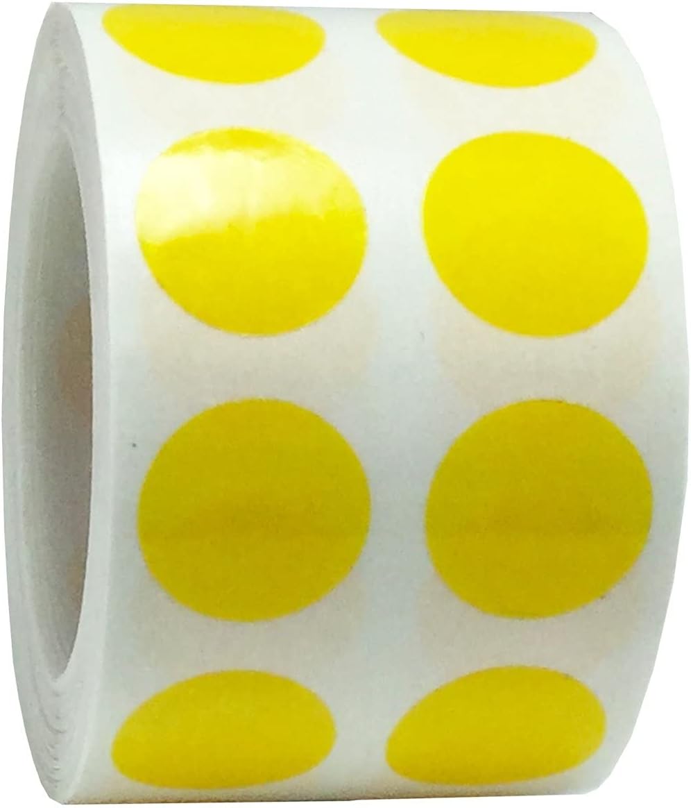 Yellow 1/2" Inch Transparent Color Coding Labels, 1,000 Total Adhesive Stickers On A Roll, Ideal for Planners, Journals, Mailing Seals and Crafting Ideas