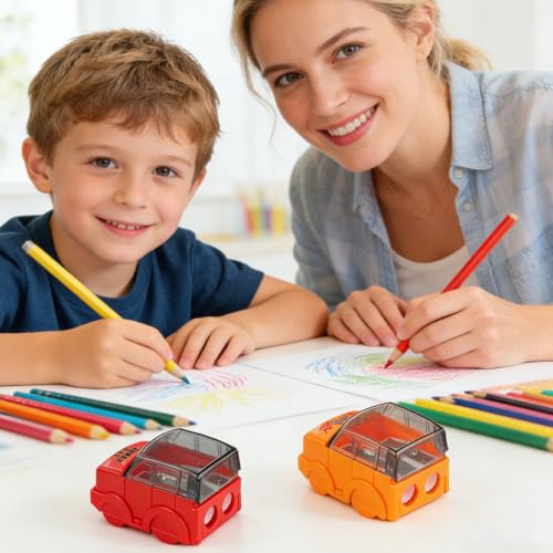 Image of Climberty Car Pencil Sharpener for Kids, Set of 5 Dual Hole Manual | Neat Point Sharpening, Helps Reduce Breakage, Compact Design, Desk and Classroom Use, Simple Handheld Operation