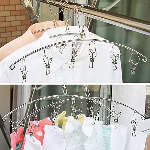 Stainless Steel Laundry Drying Rack Windproof Clothes Hanger with 6 Clips for Drying Socks,Drying Towels, Cloth Diapers, Bras, Baby Clothes,Underwear,Hat, Socks Gloves, 3 Pack