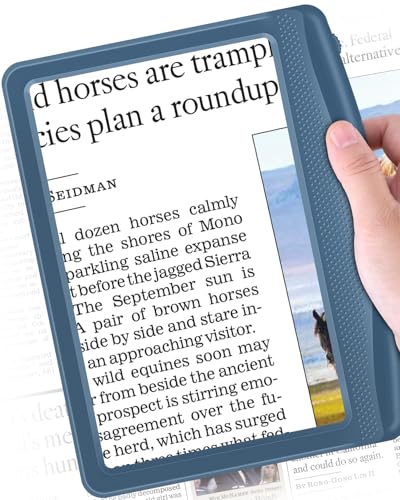 Image of Rechargeable 5X Magnifying Glass for Reading, Large Bright Full Page Magnifier with Light, Handheld LED Dimmable Lighted, Lightweight Book Magnifier for Reading Small Prints Seniors - Blue