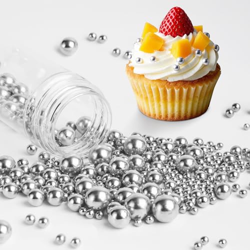 Image of Silver Pearl Sprinkles,Edible Pearl Sugar Sprinkle for Cake Decorating,130g /4.58oz Mix Size,Festival Baking Edible Cake Decorations,Cupcake Toppers,Cookie Decorating Donuts Ice Cream Toppings,Wedding Birthday Party Supplies