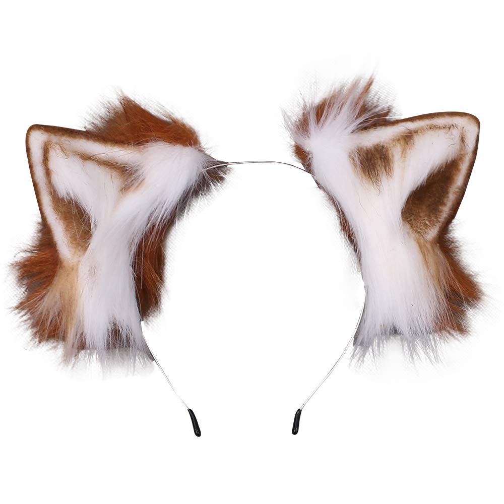 VIGVAN KYC Animal Ears Kawaii Plush Cat Ears Hair Clip Headdress Halloween Cosplay - Brown White Hairband