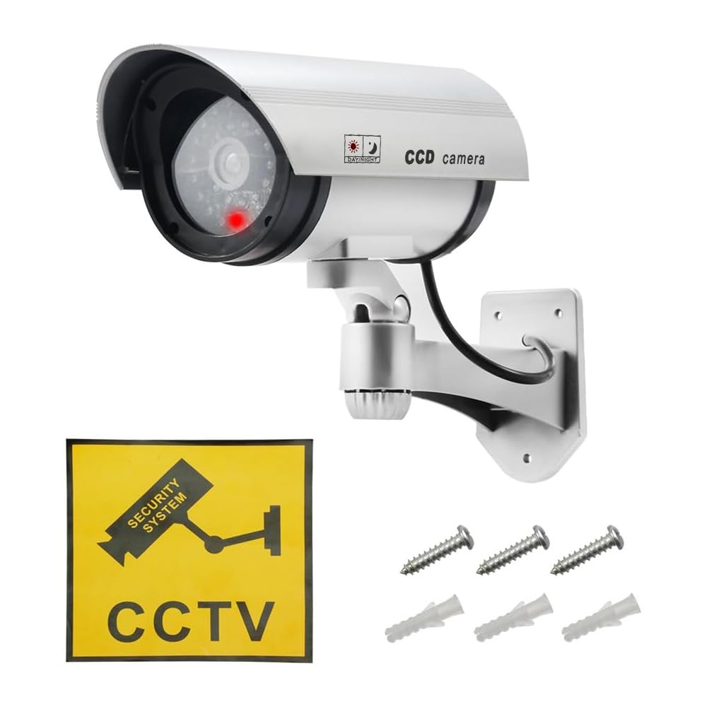 ERWEY Dummy kamera do monitoringu CCTV z migającym światłem LED, 4 sztuki (srebrna)