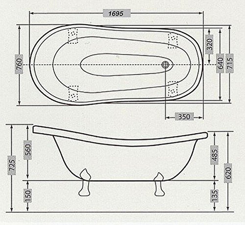 Freistehende Luxus Badewanne, Jugendstil, Roma, Weiß/Altgold 1695 mm von Casa Padrino - 2