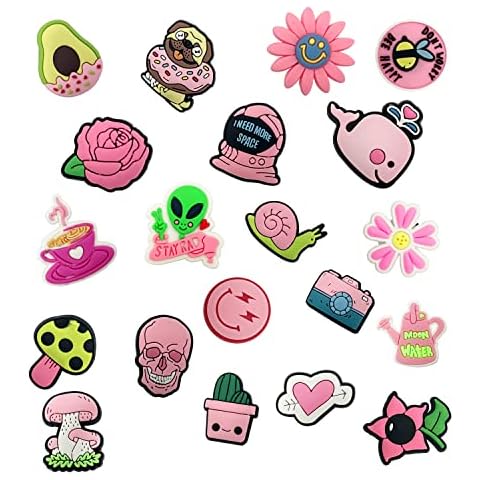 BEIIEB 20 Pieces Pink Shoe Ornaments, Clog Sandals Ornaments, PVC Shoe Ornaments, Cute Shoe Ornaments, DIY Shoe Accessories, Birthday Gifts for Kids, Boys, Girls Cover