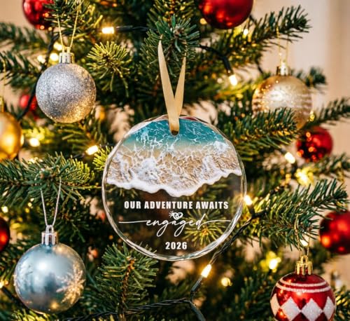 2026 Engagement Gifts for Couples - Our Adventure Awaits Glass Ornament - Bride-to-Be Engagement Gift, Couple - Fiance/Fiancee Christmas Decoration Party Supplies - Image 4