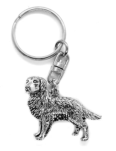 Golden Retriever Dog Silver Pewter Keyring (single sided) in a Burlap Gift Pouch