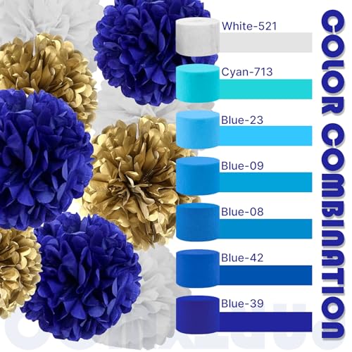 Image of PartyWoo Blue Crepe Paper Streamers 6 Rolls 492 ft Pack of Dark Royal Blue Crepe Paper for Graduation Independence Day Baby Shower Wedding Birthday Party Decorations (1.8 Inch x 82 Ft /Roll)
