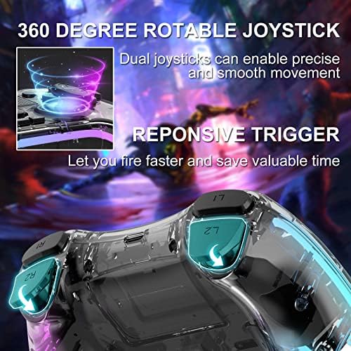 Wireless Controller for PS4 with 8 Color Adjustable LED Lighting, Remote Control for PS4 with Double Shock, Six-Axis Sensor, Game Controller for PS4/PS4 Pro/PS4 Slim