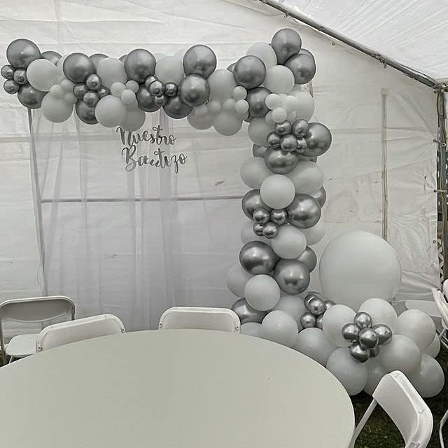 Miniatura 5 de Globos metálicos cromados plateados de 5 pulgadas, globos de helio de látex grueso, arco plateado, 50 unidades para decoración de fiestas de