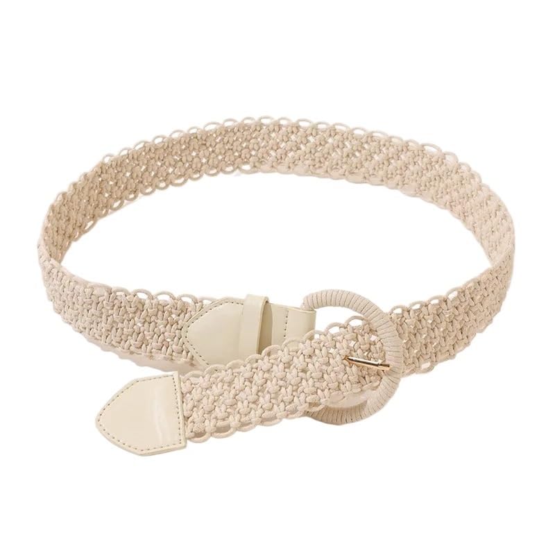 Cinturon Trenzado Mujer Cinturón elástico Vintage Trenzado de Paja for Mujer, for Vacaciones, Viajes, Playa, Ropa Informal(Beige)