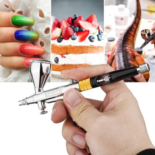 NEOECO Multi-Purpose Airbrush Kit, Dual-Action Gravity Feed Air Brush Sets with with Crown Nozzle, 9cc 20cc 40cc Cup, 0.2, 0.3 & 0.5mm Needles for Makeup Nail Art Shoes Tattoo Cake Toy Model(Black) - Thumbnail 6
