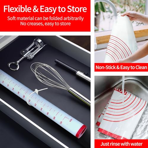 Silicone Baking Mat Super Large, 32x24 inch Silicone Pastry Non Stick Kneading Mat with Cable Ties and Dough Scraper, Measurement Food Grade Silicone Mat for Rolling Dough by xianzi - Image 6