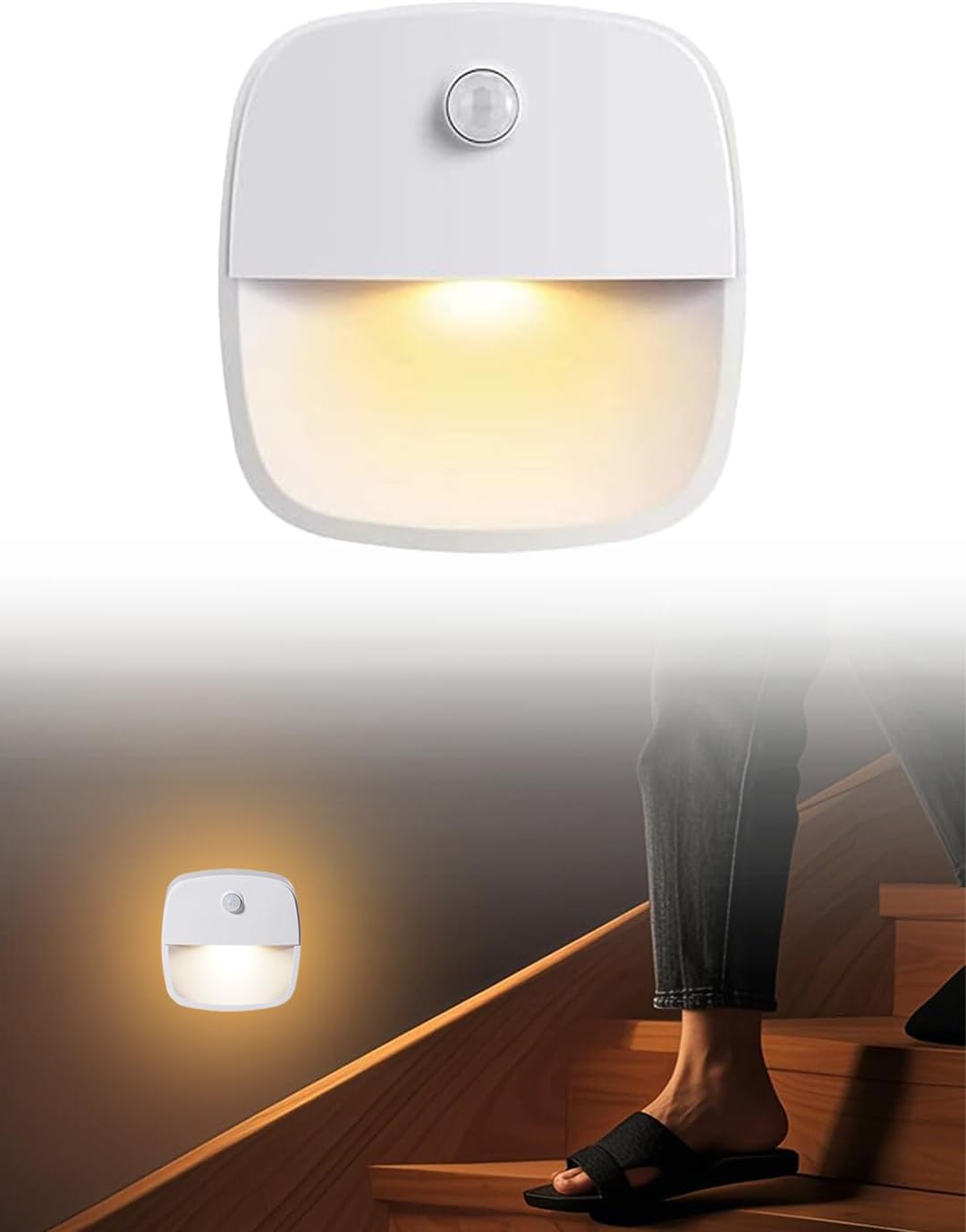 Night Light (Motion Sensor) Warm Light, Stick On Wall Night Lights (Without Battery) for Closet Stairs Hallway Bathroom Kitchen and Cabinet, White