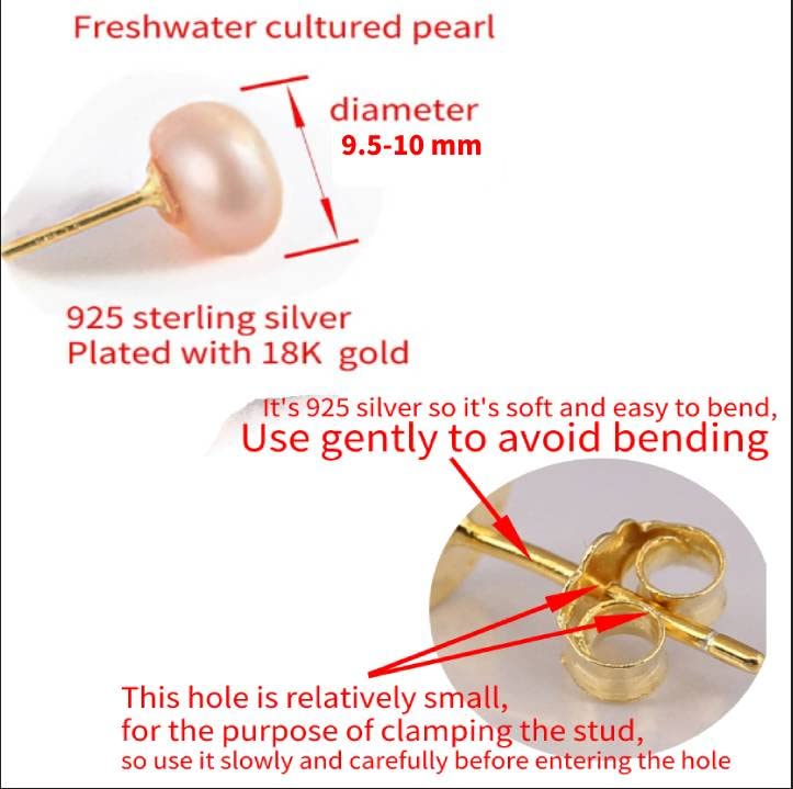 pink pearls 18K plate Gold stud Earrings for women Ladies Girl，Handpicked Genuine Freshwater's aquaculture Cultured AAAA+ Pearls.2