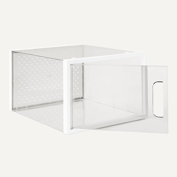 Amazon Basics Stackable and Foldable Clear Shoe Storage Organizer Box, Large, Pack of 12