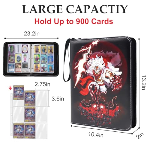 Trading Card Binder for One Piece Card Game,9 Pocket with 50 Sleeves up to 900 Cards One Piece TCG Card Binder,Waterproof Card Storage Bag with Sleeves,one piece for card Display Case