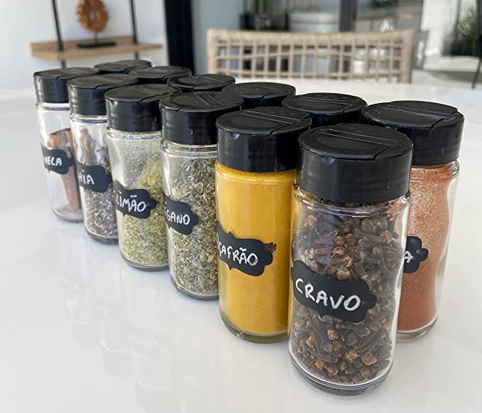Kit 10 Potes Tempero de vidro + Etiqueta lousa