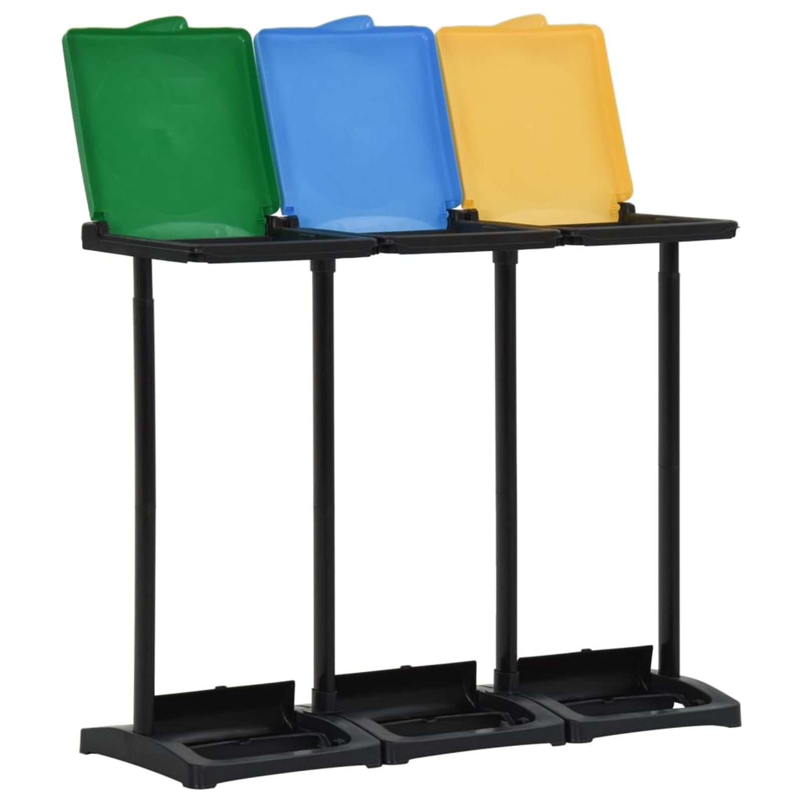 3-Fach Mülltrenner, Müllsackständer aus PP, Mehrfarbig 98x36x82cm, für Haushalt und Recycling 340989