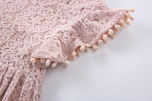 Image of BGFKS Baby Girl Tutu Dress Elegant Lace Pom Pom Flutter Sleeve with Flower Headband Set