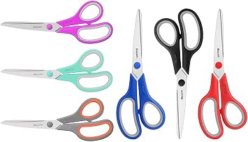 iBayam 8" Multipurpose Scissors Bulk 3-Pack & 3-Pack Multipurpose Scissors Pastel Black, Red, Blue Bulk