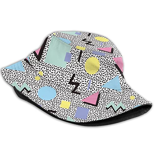 Shuwekk Retro Vintage 80S Or 90S Fashion Style Bucket Hat For Men Women,Trendy Print Packable Funky Modern Geometric Hipster Colorful Beach Sun Hat Fisherman Hat Caps #TOP1