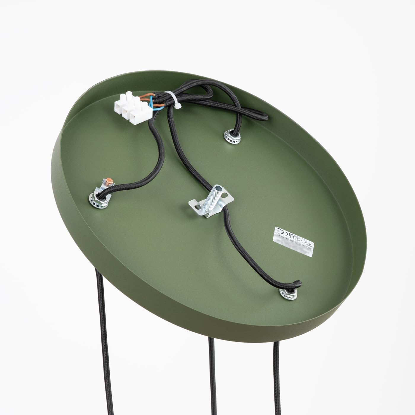 SOLLUX lighting Lampada a Sospensione - Lampada a Pendolo - Lampada da Soffitto Acciaio Alluminio - 3 Paralumi - Lampada LED Lampadina - Beige Verde Oliva Estria