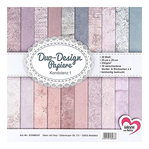 Ideen mit Herz Duo-Design-Papiere | Block mit 20 Blatt Bastelpapier | 25 x 25 cm | 250g/m² | beidseitig bedruckt | Designpapier, Motivpapier | ideal für Scrapbooking, Basteln (Kondolenz 01)